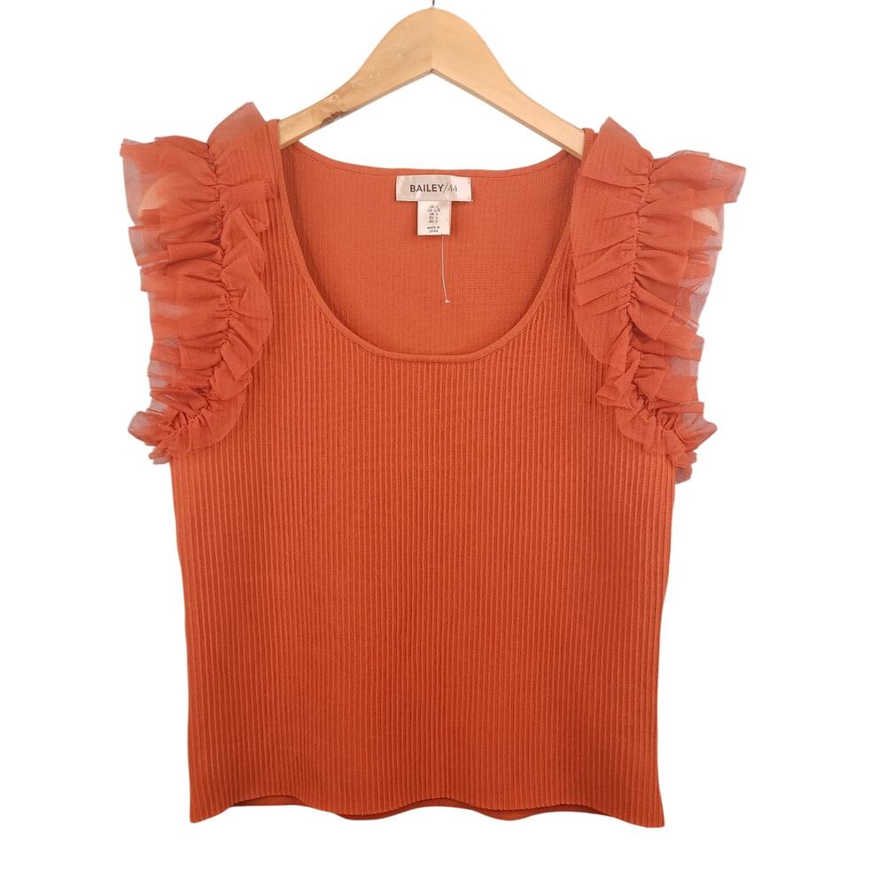 BAILEY 44 Jenna Knit Ruffle Top Women L Burnt Orange Boho Luxury Coquette New‎